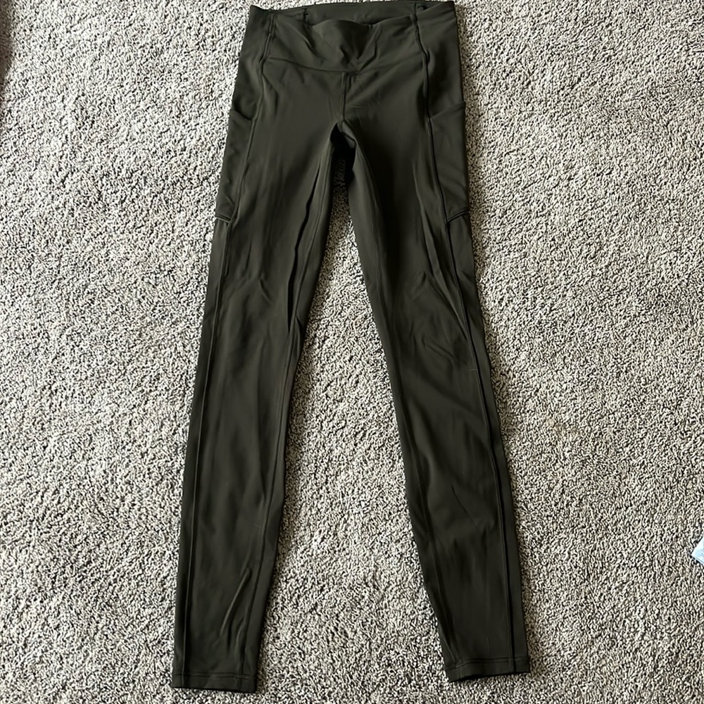 Olive green lulu leggings size 4 full length